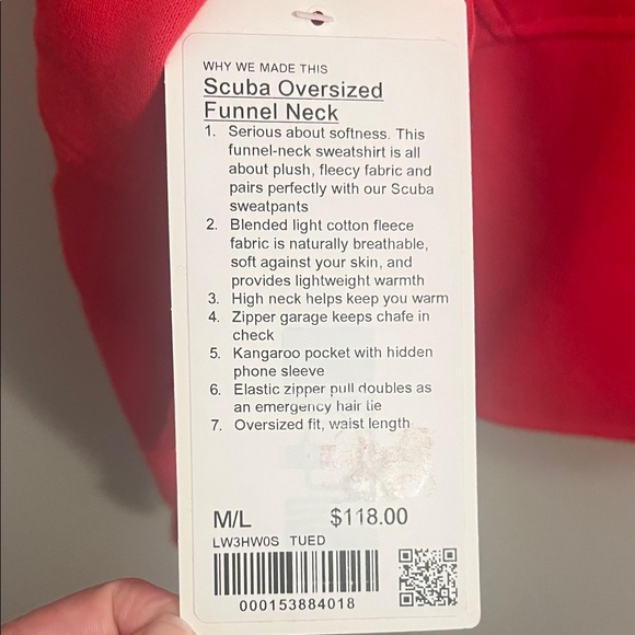 Lululemon NWT Scuba Oversized Funnel Neck Sweatshirt in True Red M/L - Picture 3 of 7